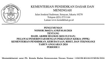 Hasil Seleksi Akhir PPPK Kemendikbudristek 2024 Tahap 1, Cek di Sini