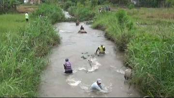 Petani Sungai Betung Perbaiki Bendungan Pasca Banjir