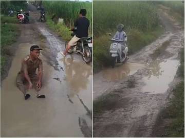 Ironi Kerusakan Jalan di Sragen, Kades Sampai 'Mandi Lumpur'