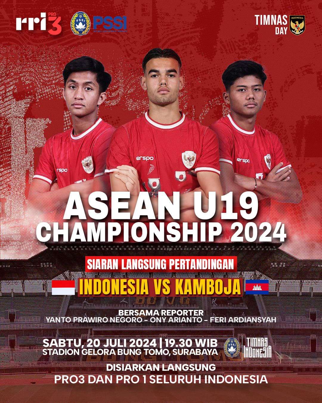 RRI Siarkan Langsung Indonesia vs Kamboja Piala AFF U-19
