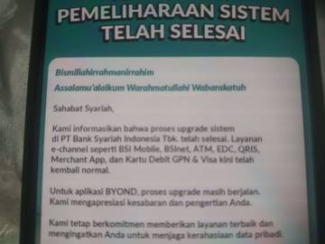 Pemeliharaan Sistem BSI Selesai, Layanan E-Channel Kembali Normal