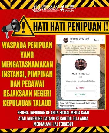 ​Waspada Modus Penipuan Catut Nama Kejari Kepulauan Talaud