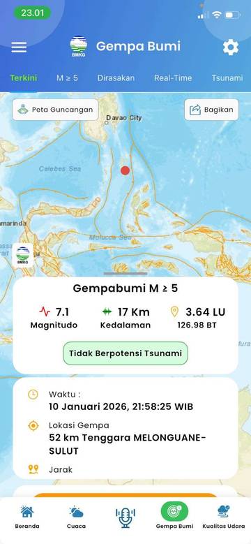 ​Gempa M6,4 Guncang Talaud Tidak Berpotensi Tsunami
