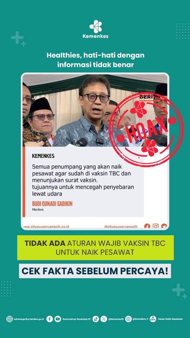 HOAX: Wajib Vaksin TBC Sebelum Naik Pesawat