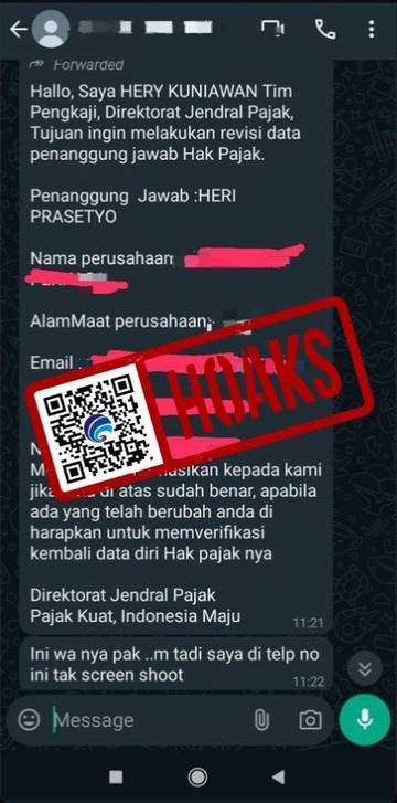 (Hoaks) DJP Melakukan Verifikasi Data Melalui WhatsApp