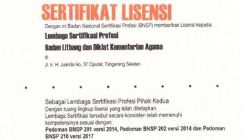Lembaga Sertifikasi dari BNSP untuk Lima Profesi Keagamaan