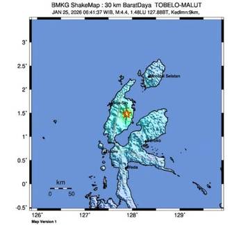 Gempa Bumi Magnitudo 4,4 Guncang Tobelo, Halmahera Utara