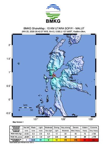 Gempa Bumi Magnitudo 4,5 Guncang Sofifi