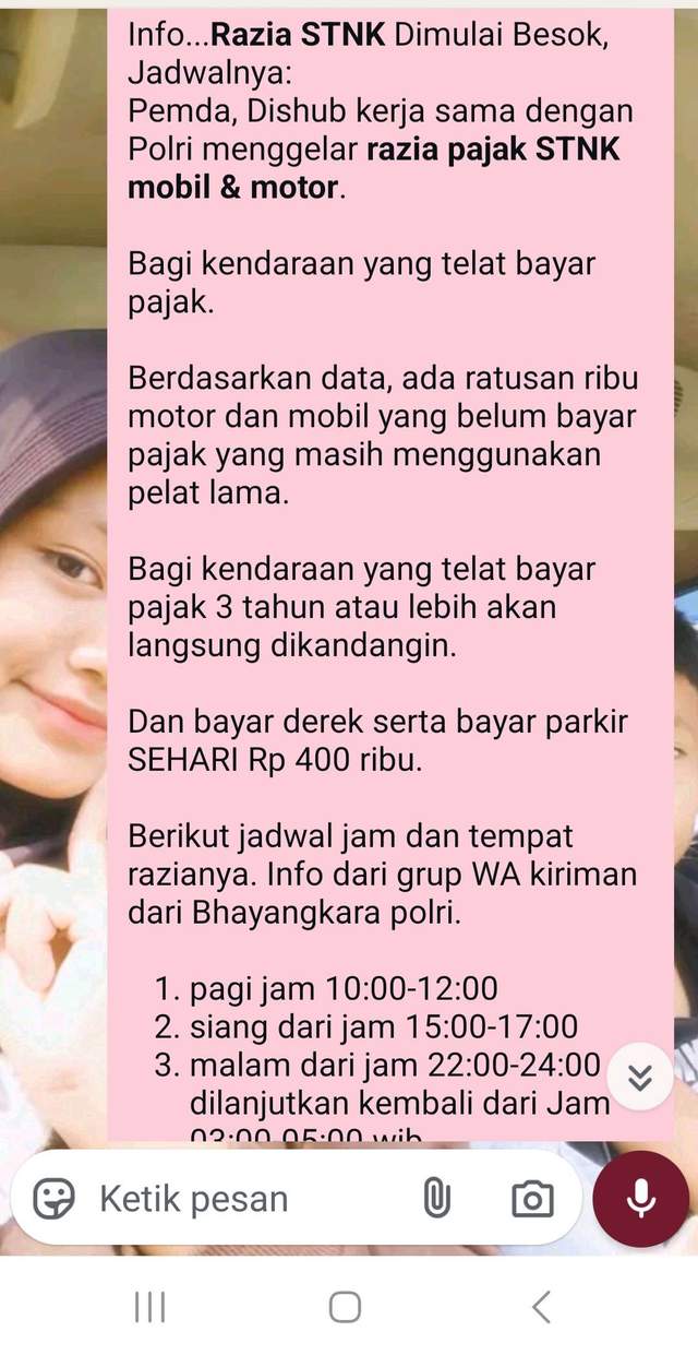 Viral Pesan Razia STNK dan Penahanan Kendaraan di WhatsApp, Polres Tolitoli: HOAKS!