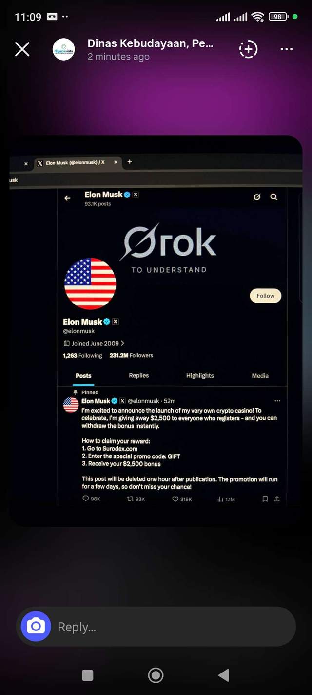 Akun Instagram Disbudporapar Lamongan Diretas, Unggah Konten Scam