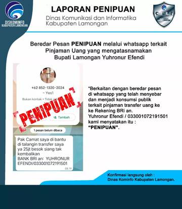 Hoaks Pesan Berantai Pinjaman Uang Atas Nama Bupati Lamongan