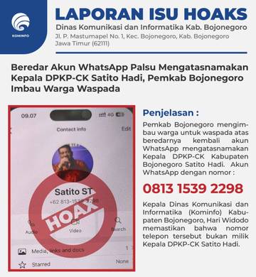 Hoaks, Nomor Palsu Mengatasnamakan Kepala DPKP-CK Bojonegoro