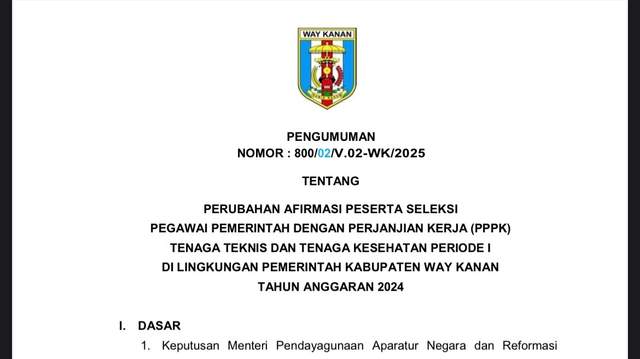 Pengumuman Peserta Seleksi PPPK Periode I Tahun 2024