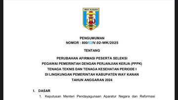 Pengumuman Peserta Seleksi PPPK Periode I Tahun 2024
