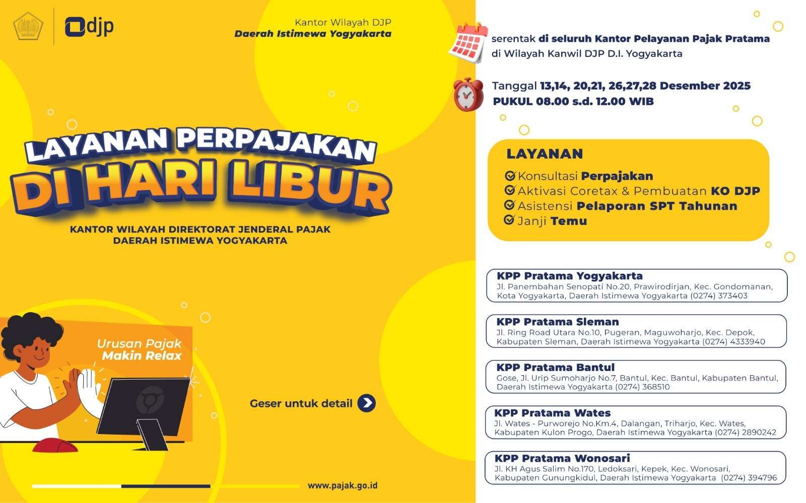 Layanan Pajak Tetap Buka Meski Libur Nataru, Ini Jadwalnya 