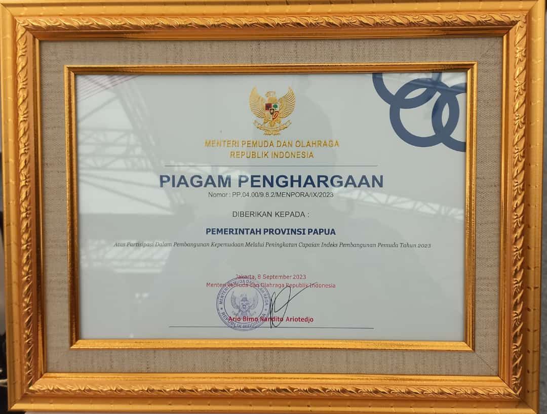 Provinsi Papua Raih Penghargaan Capaian Tertinggi Indeks Pembangunan Pemuda