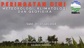 Update Peringatan Dini Cuaca di Sultra 21-27 Juni 2024