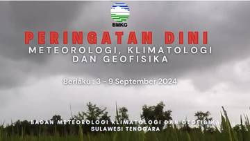 Peringatan Dini Informasi Cuaca di Sultra, berlaku 3 - 9 September 2024