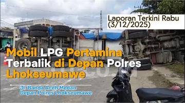 Truk LPG Terbalik di Depan Polres Lhokseumawe
